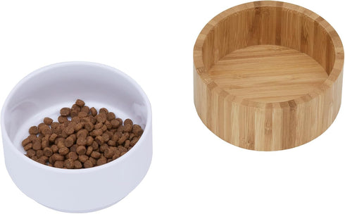 Billie Elevated Ceramic Pet Bowl with Bamboo Stand - Brown