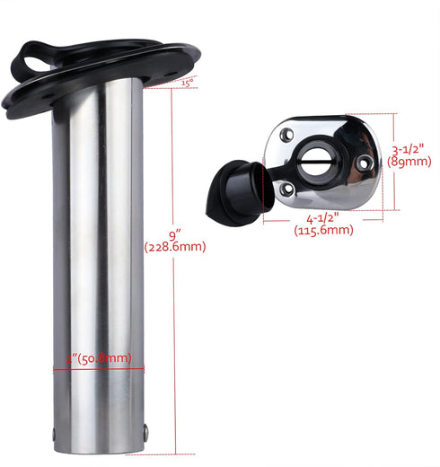 Hoffen 2Pcs Boat Stainless Steel Fishing Rod Holder Flush Mount with PVC Cap, 15/30/90 Degree
