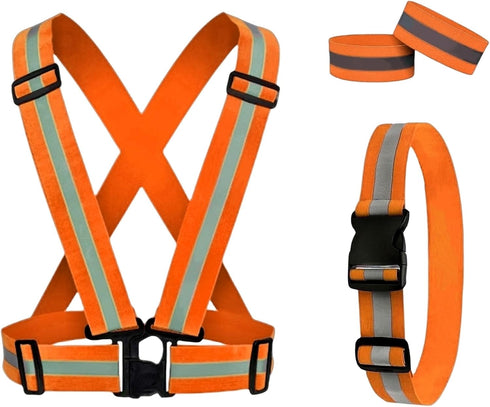 Reflective Running Gear Set, Reflective Vest & Armband & Belt, High Visibility Night Cycling Walking Safety Gear