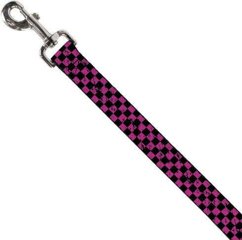 Buckle-Down Pet Leash - Checker Weathered Black/Neon Pink - 4 Feet Long - 1.5" Wide