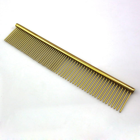 ZoCr Stainless Steel Pet Comb for Dogs & Cats - Pet Grooming Comb with Different Spaced Rounded Teeth (Golden)