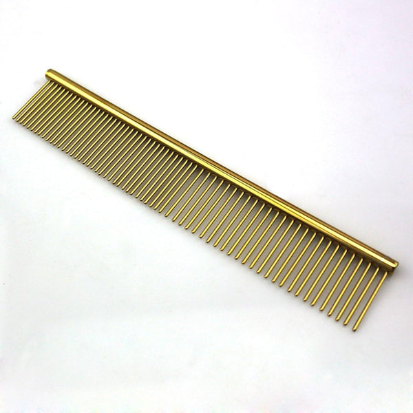 ZoCr Stainless Steel Pet Comb for Dogs & Cats - Pet Grooming Comb with Different Spaced Rounded Teeth (Golden)