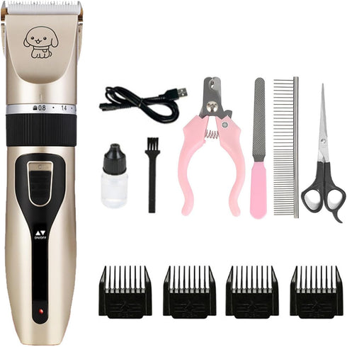 Heavy Duty Pet Grooming Clippers Kit, Low Noise Ceramic Material, Suitable for Small Dogs, Cats, and Birds