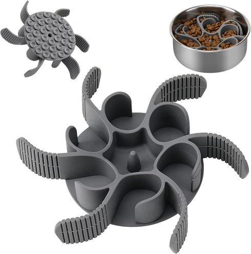 Dog Slow Feeder Bowls, Silicone Spiral Insert to Slow Down Eating for Large Medium Small Breed Dogs, Grey