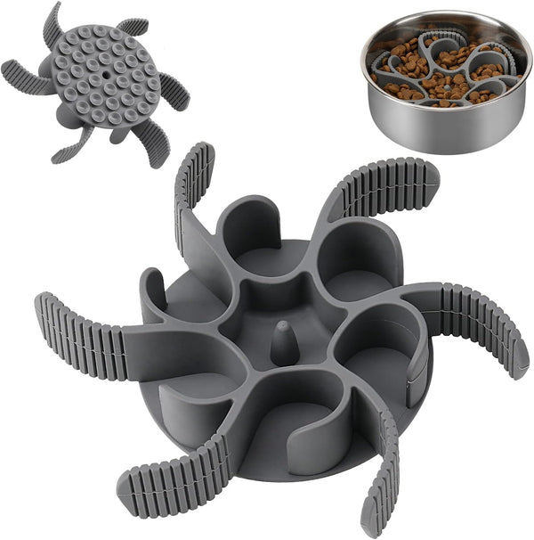 Dog Slow Feeder Bowls, Silicone Spiral Insert to Slow Down Eating for Large Medium Small Breed Dogs, Grey