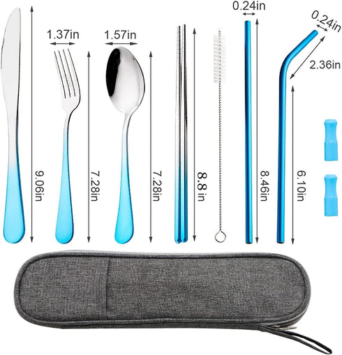 Travel Utensils Set, Reusable Portable Cutlery Set, Stainless Steel 8pcs, Dinner Knife, Fork, Spoon, Chopsticks,