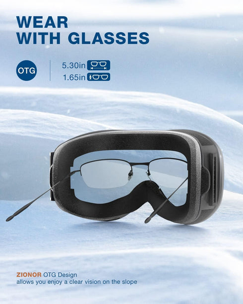 ZIONOR Lagopus B1 Ski Goggles, OTG Anti-fog Snow Goggles with UV Protection for Men Women Adult Youth