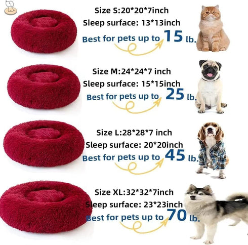 Cat Beds for Indoor Cats, Washable 20/24 inches, Anti-Anxiety Round Fluffy Plush Faux Fur Bed for Small Medium Dogs