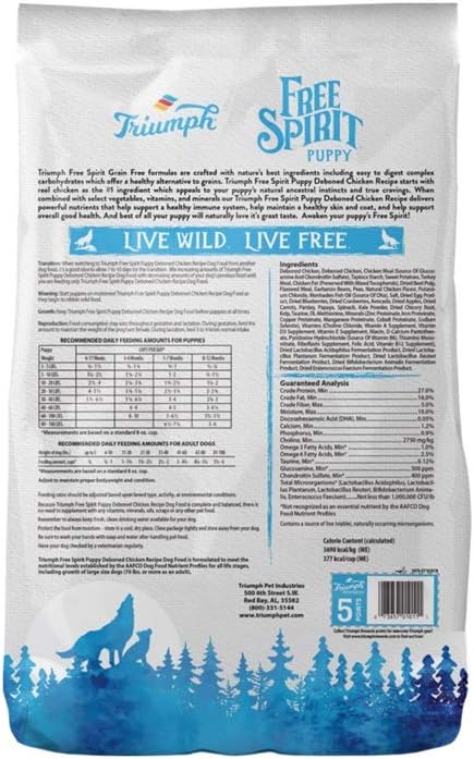Triumph Free Spirit Grain-Free Puppy Food, 3 Pounds, Deboned Chicken, Sweet Potato, & Berry Recipe