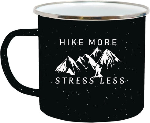 Rogue River Tactical Funny Black Large Camp Mug - Enamel Camping Coffee Cup Gift, Hike More Stress Less