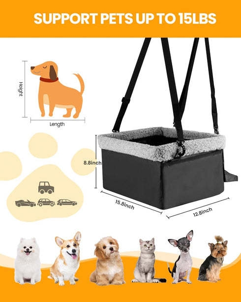 MARSLABO 10LBS Dog Car Seats for Small Dogs, Upgrade Dog Booster Seat with Metal Frame Construction with Double-Layer