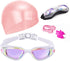 Swim Goggles, No Leaking Swimming Goggles with Nose Clip, Earplugs, Swim Cap and Case for Men and Women