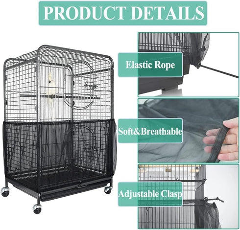 ASOCEA Extra Large Bird Cage Cover, Universal Nylon Mesh Seed Catcher Guard for Parrot, Macaw, Lovebird