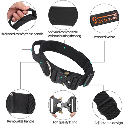 Tactical Dog Collar with Handle, Adjustable Nylon Design for Medium to Large Dogs, Quick-Release Alloy Snap Buckle