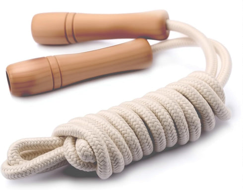 Jump Rope for Kids - Adjustable Cotton Braided Skipping Rope with Wooden Handle for Toddler Fitness Workout
