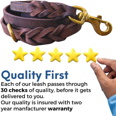 Leather Dog Leash, Heavy Duty Genuine Braided Training Leash, Soft Comfortable for Large Medium Small Dogs, Brown