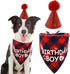 Dog Birthday Boy Bandana and Hat Set, “Birthday Boy” Print Plaid Party Supplies for Small Medium Large Pets (Red)