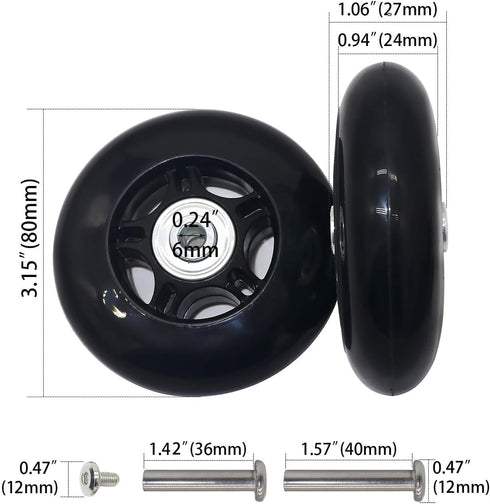 Mute Wear-resistant Luggage Suitcase Replacement Wheels Kit, 3.15 inches Inline Outdoor Skate Replacement Wheels