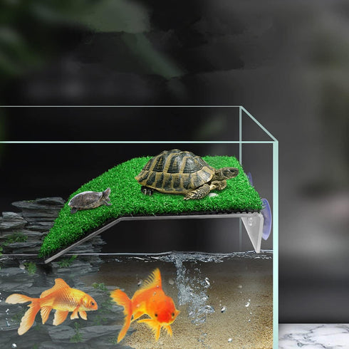 DoubleWood Lawn Turtle Basking Platform, Resting Platform with Simulation Grass for Small Reptiles, Frogs