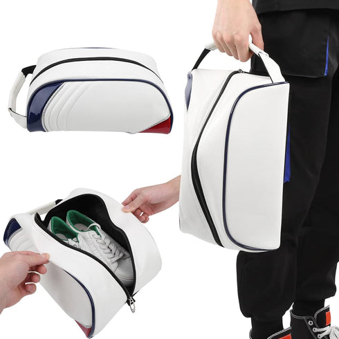 Qiilu White PU Leather Shoe Bag, Dustproof Storage Carrier Bag for Home Travel
