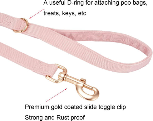 Corduroy Dog Leash 5 Ft Length for Small Medium Large Dogs (Light Pink,Small)