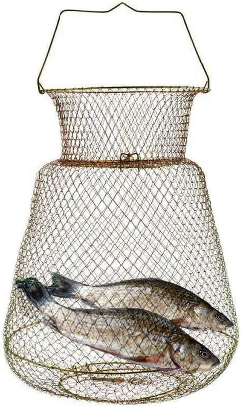 Nuiorfty 38cm Wire Fish Crab Basket Portable Foldable Round Metal Fishing Lobster Cage with Handle