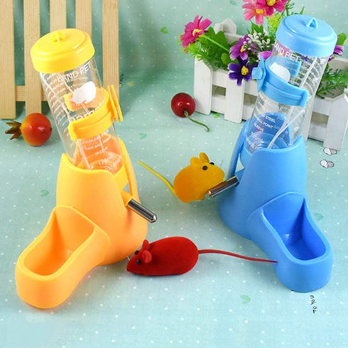 Guardians Hamster Water Bottle - Automatic Drinking Bottle with Food Container Base Hut - 125ml, Blue