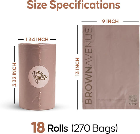 BROWN AVENUE 18 Packs, 270 Dog Poop Bags, Roll Units, Biodegradable, Eco-Friendly