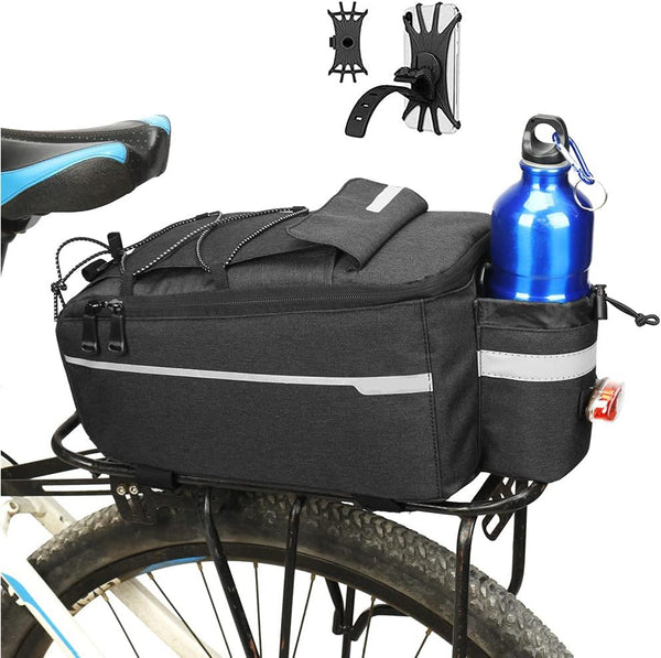 ZIMFANQI 10L Bike Rear Rack Bag, Insulated Trunk Cooler Bag, Reflective Cargo Bag with Phone Holder