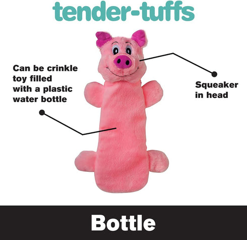 SmartPetLove Snuggle Puppy Tender Tuffs, Water Bottle Cruncher with Puncture Resistant Squeaker, Pig Bottle Cover Toy