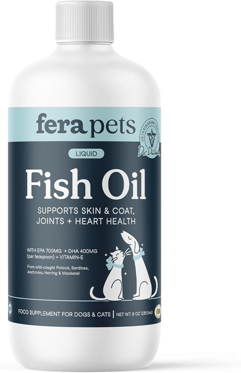 Fera Pet Organics Omega 3 Wild Caught Fish Oil for Dogs & Cats, 8 Oz, EPA & DHA Essential Fatty Acids, Vet Created