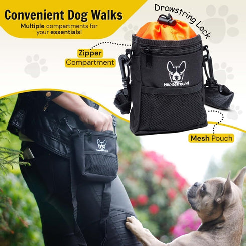 Hundefreund Dog Treat Pouch Bag for Training Dogs - Small Fanny Pack for Treats, Orange (5.5 x 4.3 x 1.6 inches)