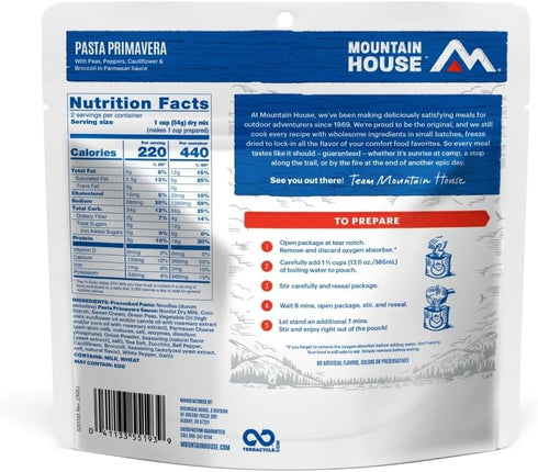 Mountain House Pasta Primavera, Freeze Dried Backpacking & Camping Food, 2 Servings