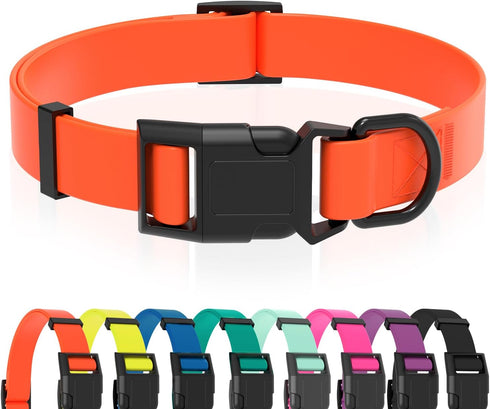 Waterproof Dog Collar with Quick Release Buckle, Easy to Clean Rubber Collars for Small Medium Large Dogs (Orange, L