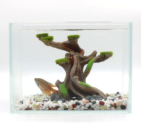 Reptile Decor Aquarium Decorations - Artificial Moss Resin Fish Tank Rocks Simulation Hollow Tree Accessories (Small)