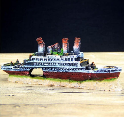 Aquarium Shipwreck Decorations, Resin Titanic Lost Wrecked Boat, Sunken Ship Ornament for Fish Tank
