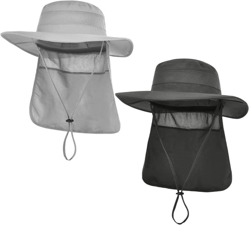 IYEBRAO 2 Pack Mens UV Protection Sun Hat with Neck Flap, Summer Foldable Mesh Boonie Cap for Fishing