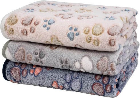 Dono 1 Pack 3 Dog Blankets, Soft Fluffy Fleece Pet Blanket Warm Sleep Mat with Paw Print Design for Dogs