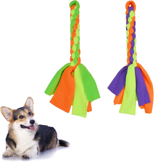 2 Pack Dog Fleece Rope Toy, Interactive Flirt Pole Replacement Toys for Tug and Chase, Chewing Rope Pet Tether