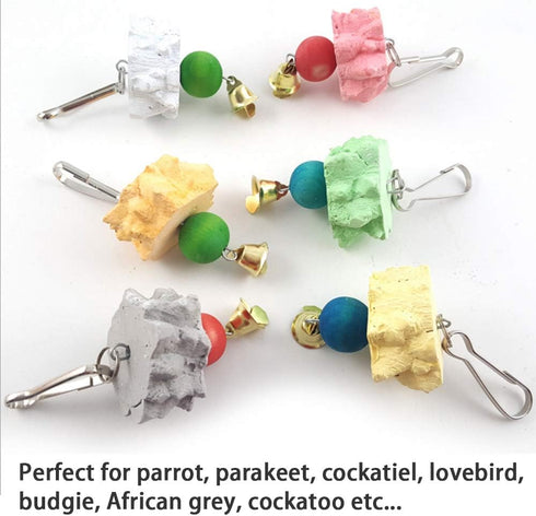 Bird Grinding Beak Calcium Stone with Bell, 6-Pcs Chewing Toys for Chinchilla, Bunny, Budgie
