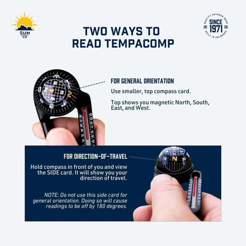 Sun Company TempaComp Ball Compass and Thermometer Carabiner, Hiking, Backpacking, Camping Accessory