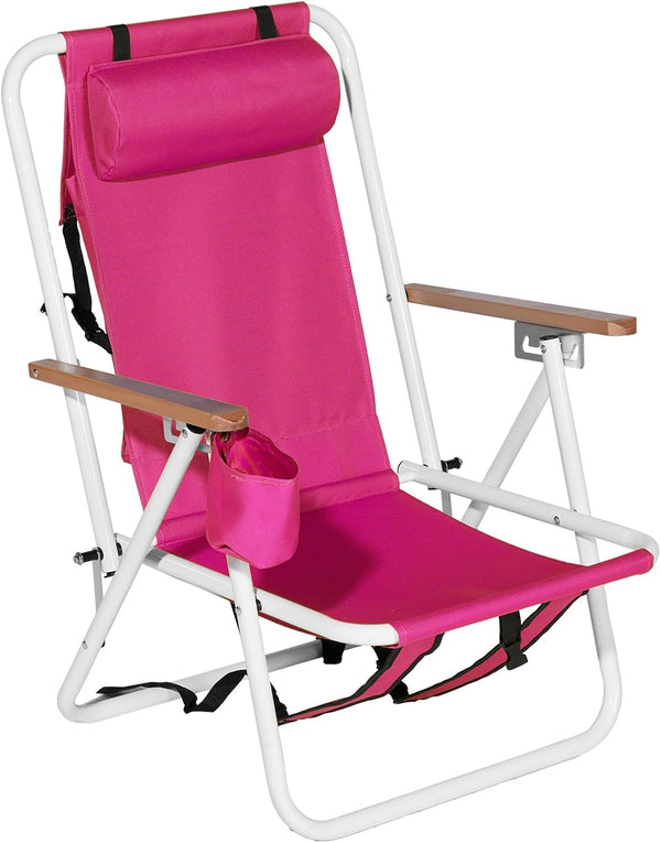 FUCIHOMA Backpack Beach Chair, 4 Position Folding Reclining Lounge, Heavy Duty Steel Frame