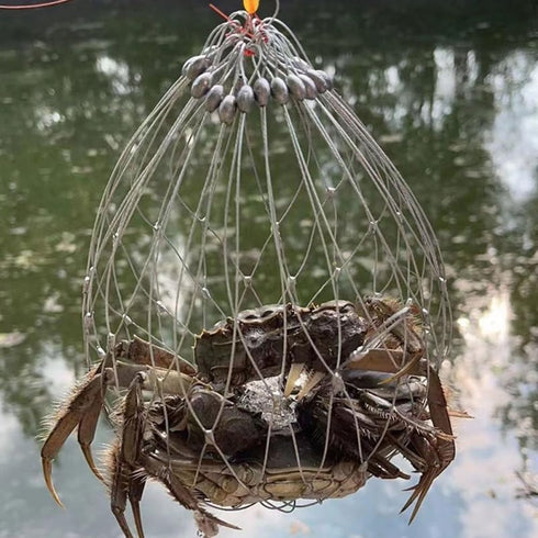 2Pcs Counterweight 7.87X7.87X7.08In Hemoton Wire Mesh Crab Trap Cage with Auto-Opening Bait Pin and Reusable Crab