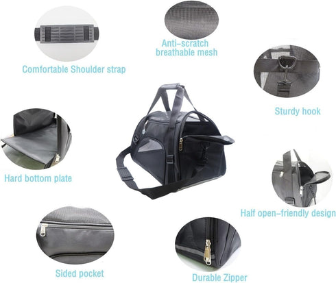 Cat Carrier, Soft-Sided Pet Travel Carrier for Cats and Dogs, Portable Foldable Pet Bag, Airline Approved (Medium-Black)