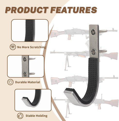 Gun Rack Storage Wall Mount - Horizontal Metal Stainless Steel Hangers for Rifles, Shotguns, and Bows