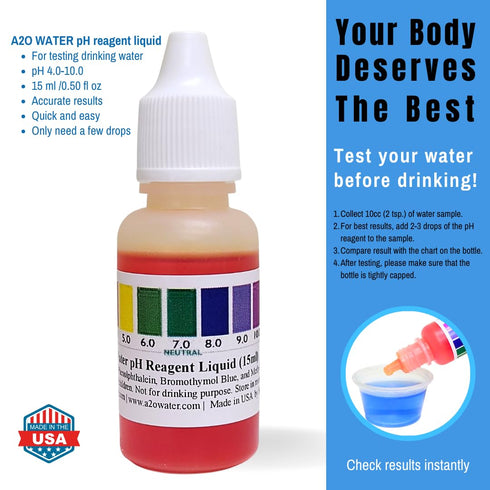 Water pH Level Test Kit, Alkaline, Tap, and Drinking Water, More Accurate Than Test Strips, Made in USA, A2O Water