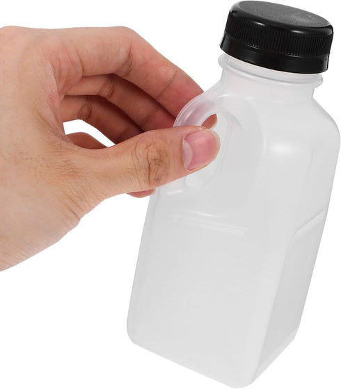 Ipetboom 4pcs Commercial Reusable Drink Bottles for Milk and Juice, Plastic Sealed Beverage Containers with Black Lids