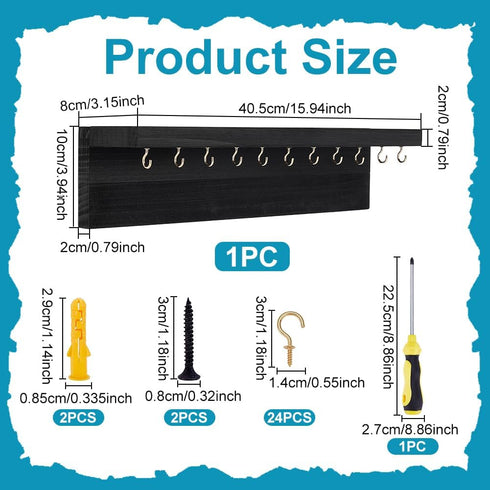 24 15.9x3.9 Inch UNICRAFTALE Hook Medal Holder Display Wooden Trophy Shelf Organizer Wall Mounted Rack Storage Stand