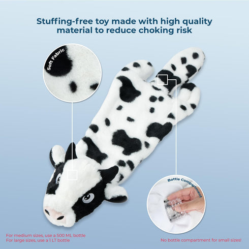 Best Pet Supplies 2-in-1 Stuffless Squeaky Dog Toys, Soft, Durable Fabric, No Stuffing, Cow, Large