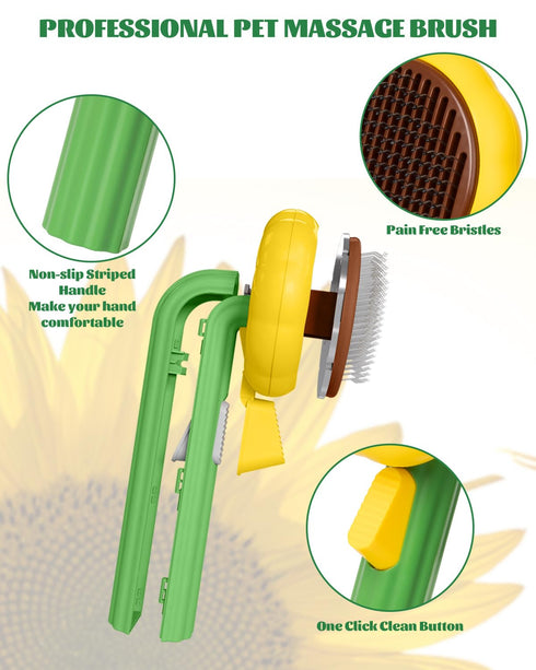 Cute Sunflower Self Cleaning Brush for Dogs & Cats, Shedding and Deshedding Pet Brush for Rabbits